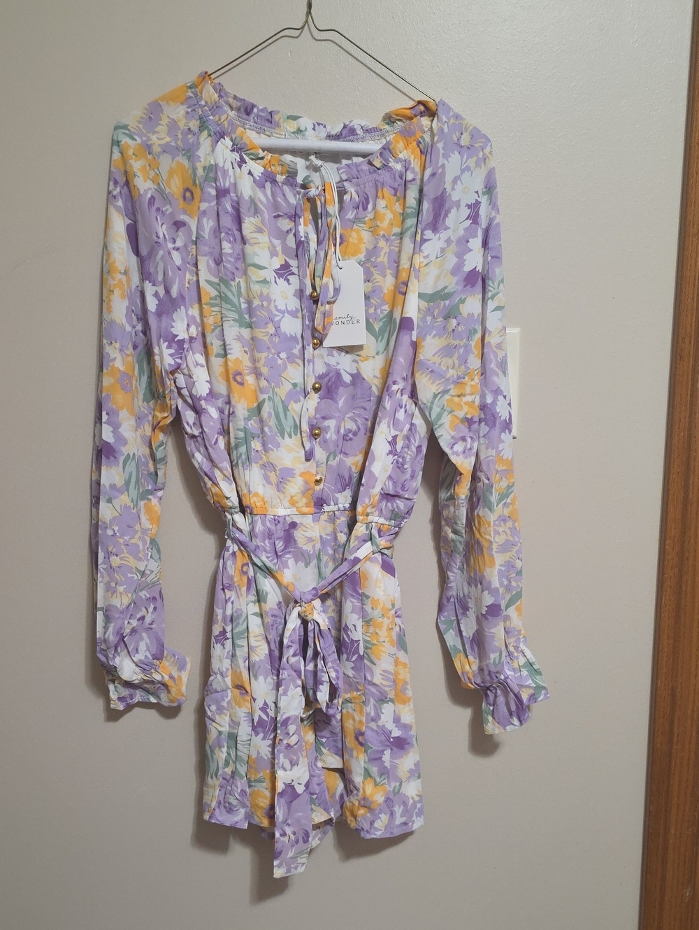 Floral Tie-Waist Romper in Lavender & Yellow